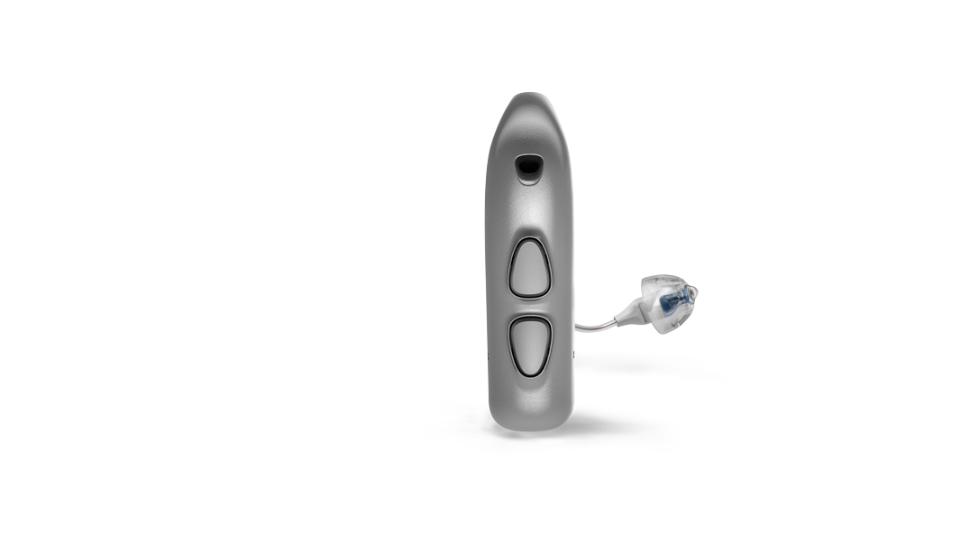 Philips: ein Hörgerät von vorn mit Wippschalter