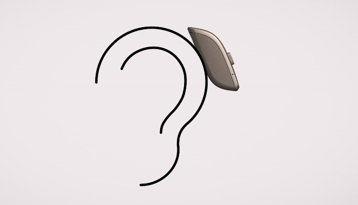 ReSound: Skizze eine ReSound One Hörgerätes an einem Ohrsymbol