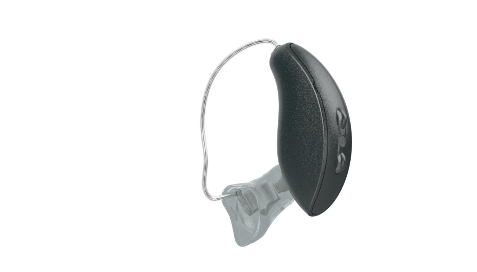 KIND: einzelnes, anthrazitfarbenes Hörgerät