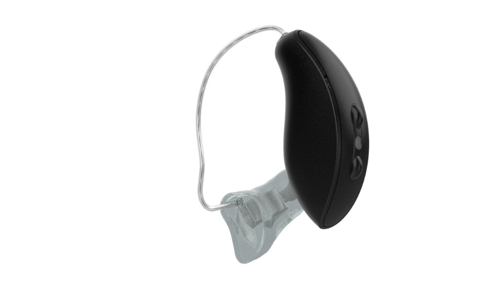 NuEar: einzelnes, schwarzes Akku-Hörgerät