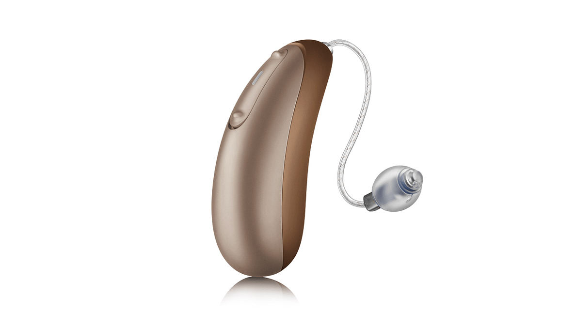 Unitron: Beiges Hörgerät mit externem Lautsprecher