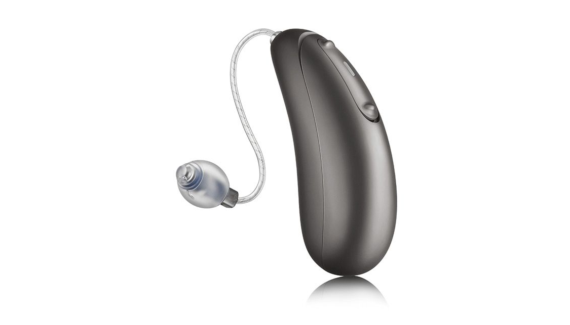 Unitron: Graues Hörgerät mit externem Lautsprecher