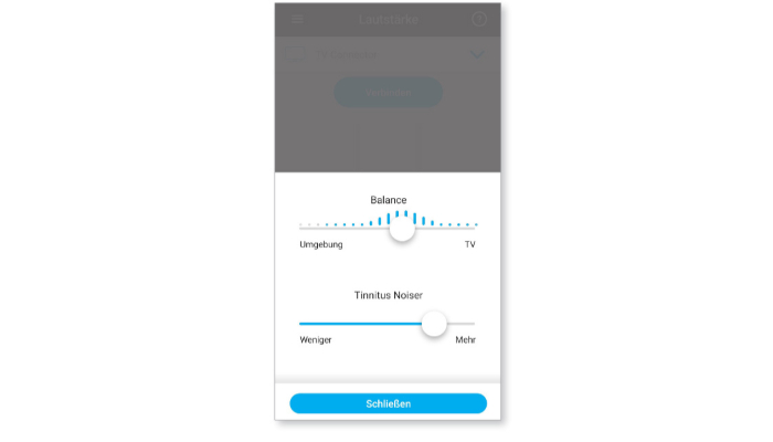 Unitron: Screenshot einer Unitron App mit Klangreglern