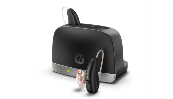 Widex: Charging station with hearing aids