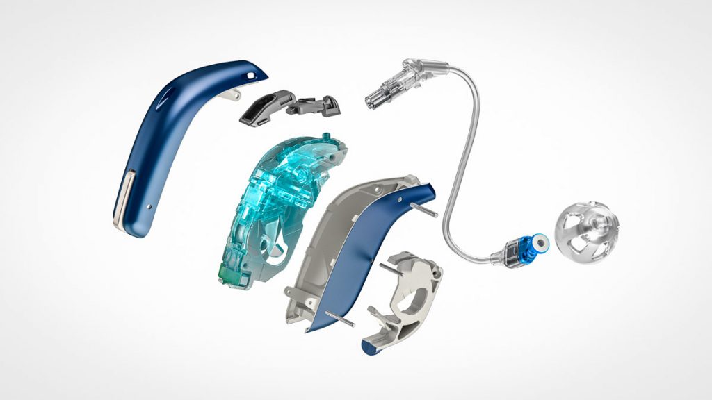 Hörgeräte-Technik: Einfach und sicher 28 Hörgeräte-Technik in einer Explosionsdarstellung